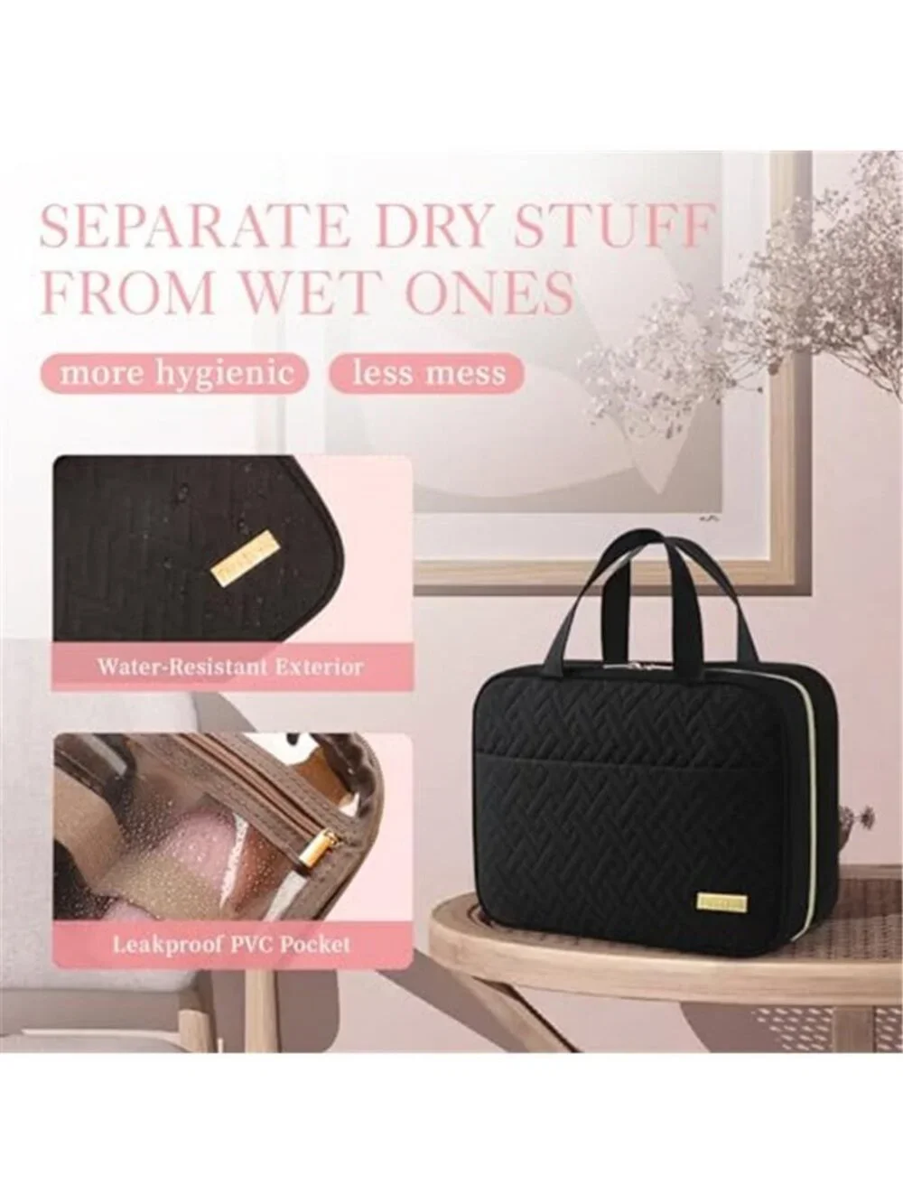 Hanging Travel Toiletry Bag Women Men Essentials Black | Big Compartment Bag